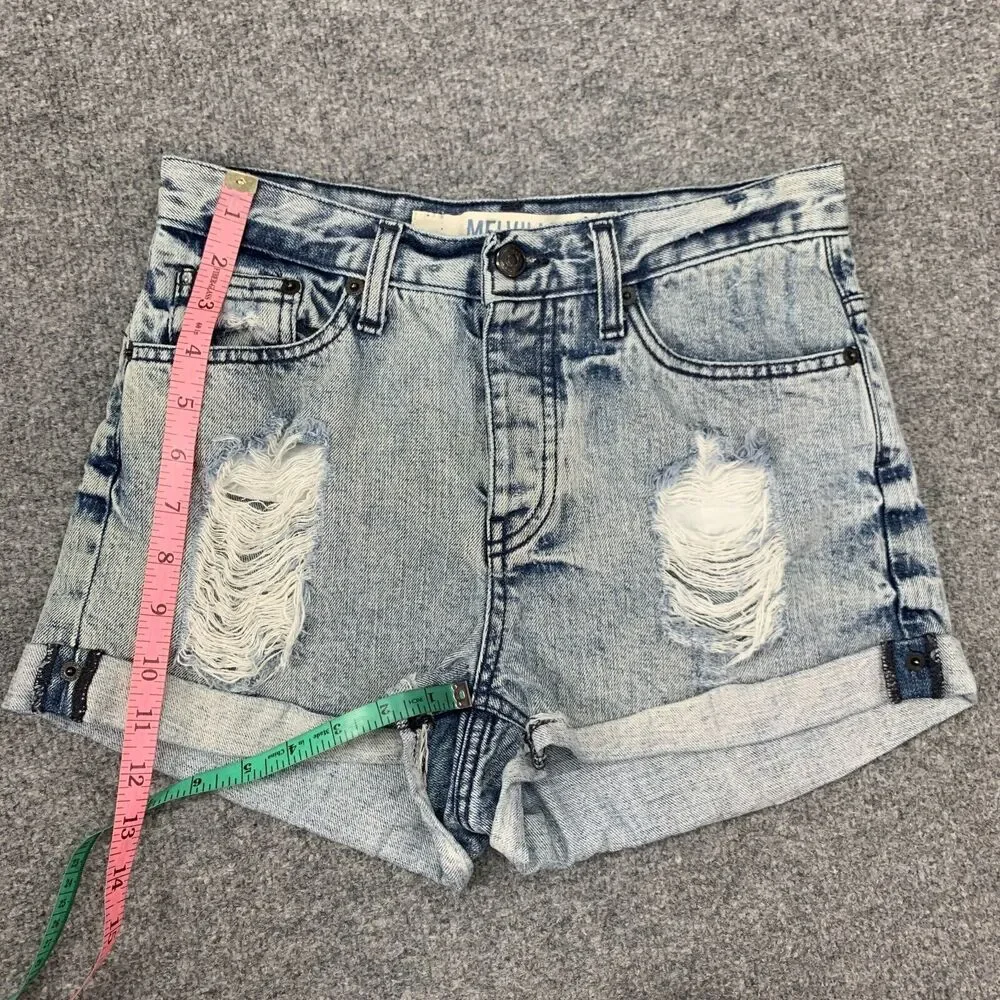 Melville Denim Short Women 40 US 4 Button Fly Distressed Cut Off Acid Made Italy